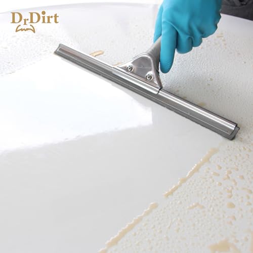 Image of DrDirt 14-Inch Window Squeegee with Stainless Steel Frame and Rubber Blade | Replaceable rubber blade for windows, mirrors and shower glass; ergonomic non-slip handle provides a comfortable grip.