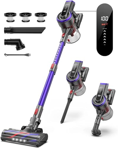 Buture Pro Akku Staubsauger JR400, Staubsauger kabellos 38000Pa/450W, bis zu 55 MIN, Kabelloser Staubsauger mit Touch Display, Ersatzakku, LED Elektrobürste, Wandhalterung, Tierhaare
