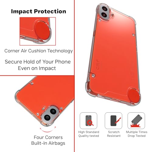 Image of RIGGEAR Shockproof Clear Hybrid Armor Back Cover Case with Airbag Corners Compatible with CMF Phone 1 /CMF by Nothing Phone 1 (Transparent PC and TPU Bumper)