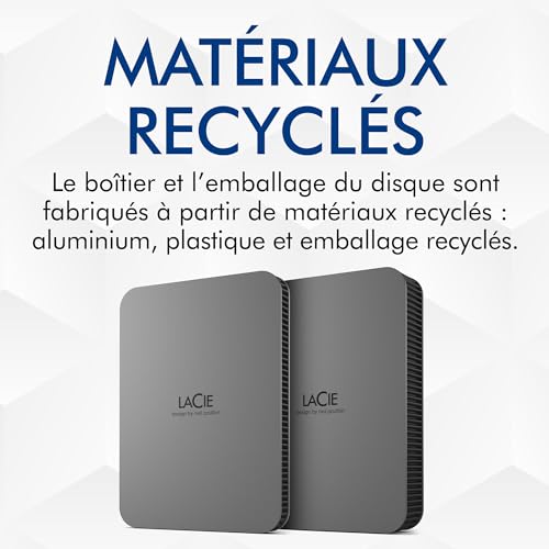 LaCie Mobile SSD Secure 500Go, 10Gops USB 3.1 Type C, PC Mac iPad & iPhone, Space Grey, Includes Data Rescue Service (STKH500800)