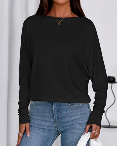 Zenlonr Long Sleeve Tops for Women Fall Fashion Outfits 2025 Crewneck Knit Basic Tee Shirts Business Casual Tops4