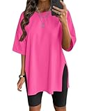 Women's Oversized T-Shirt Side Split Tees Maternity Tops Yoga Plus Size Loose Fit Crew Neck Casual Workout Pregnancy Rose RED M