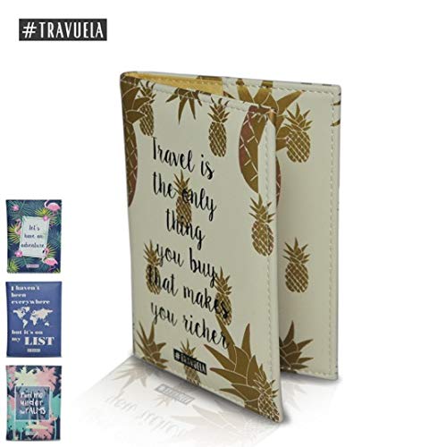 Preisvergleich Produktbild travuela Premium Reisepasshülle Ananas schützende Reisedokumententasche / Ausweishülle für den Reisepass aus Kunst Leder - Passport Cover
