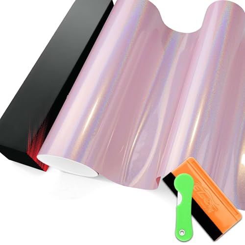 PET Laser Flip Gloss Pink Chameleon Metallic Color Shift Color Change Vinyl Wrap Auto Car Sticker Decal Film Sheet Bubble Free Air Release Technology with Tool Set 1FTx5FT