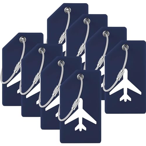 Zonon 8 Pack Silicone Luggage Tags for Travel Suitcases Luggage Name Tags Includes Name Cards with Partial Privacy Cover and Stainless Steel Loops for Backpacks Suitcase Bags(Deep Blue)