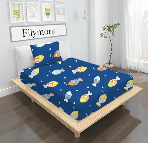 Image of Filymore Cute Fish 3-Piece Kids Bedding Set - Single Bed Comforter, Matching Bedsheet & Pillow Cover - Soft Peach abd White Design for Children's Room(90X60) inch