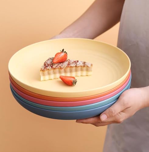 Image of Lightweight & Unbreakable Dinnerware Perfect for Kitchen, Dessert, Christmas, Housewarming, Anniversary, Formal Dinner Eco Friendly Microwavable Dishwasher Safe (20cm+23cm, Yellow, Pack of 6)