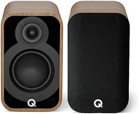 Q Acoustics 5010 Compact Bookshelf Speakers Pair Holme Oak - 4.5 Mid/Bass Driver, 1 Tweeter - Stereo System for Home Theater Entertainment Center, Surround Sound TV/Record Player