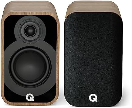 Q Acoustics 5010 Compact Bookshelf Speakers Pair Holme Oak - 4.5 Mid/Bass Driver, 1 Tweeter - Stereo System for Home Theater Entertainment Center, Surround Sound TV/Record Player