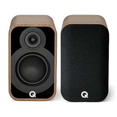 Q Acoustics 5010 Compact Bookshelf Speakers Pair Holme Oak - 4.5 Mid/Bass Driver, 1 Tweeter - Stereo System for Home Theater Entertainment Center, Surround Sound TV/Record Player