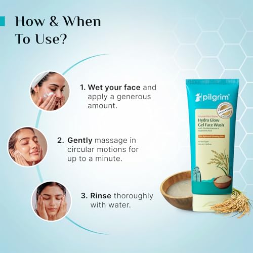 Image of Pilgrim Korean Rice Water Hydra Glow Gel Face Wash for Hydrated Glowing Skin | With 2% Niacinamide for Dark Spots, Hyaluronic Acid for Deep Hydration | Gentle Cleanse | For All Skin Type | 50 ml