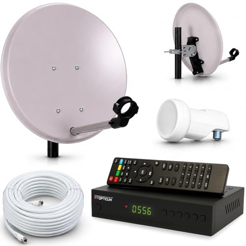 netshop 25 Camping SAT Anlage mit HD Receiver - 40cm SAT-Spiegel inkl. Single LNB, 10m Koaxialkabel - Mobile Satellitenanlage für Camping, Wohnmobil & Caravan - Full HD Sat Schüssel für unterwegs