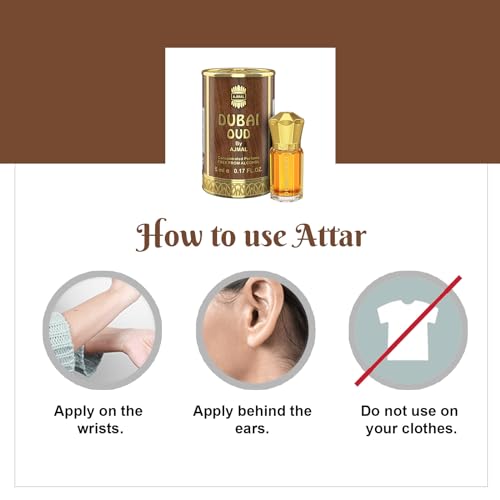 Ajmal DUBAI OUD Attar | Ambery & Woody Fragrance | Unisex Non-Alcoholic | Long Lasting Attar Men & Women - 5 ML