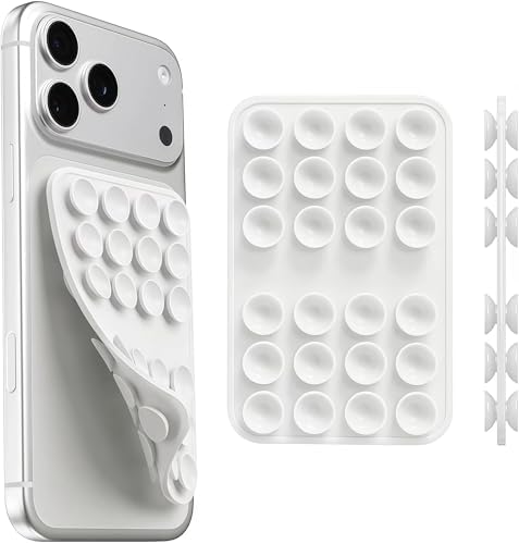 Upgraded Double Sided Silicone Suction Cup Phone Case Mount, Sticky Phone Grip Holder for Hands-Free Selfes & Videos, Reusable Silicone Phone Suction Grip for iPhone & Android, White
