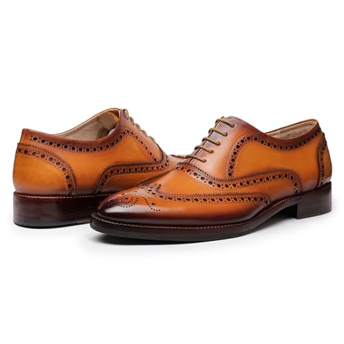Image of Lethato Wingtip Brogue Oxford Handcrafted Men's Genuine Leather Lace up Dress Shoes