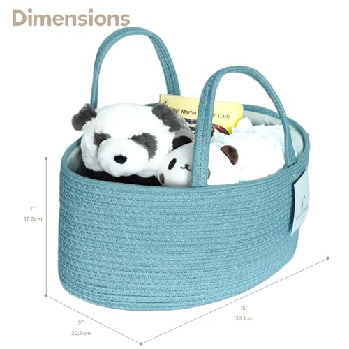 Image of luxury little Diaper Caddy Organizer, Large Cotton Rope Nursery Baby Basket, Changing Table Organizer for Baby Diaper Storage, Portable Car Organizer Removable Divider (Lake Blue, Large)