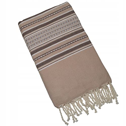 Fouta Hammam Towel, Sauna Towel, Beach Towel, Cotton Towel, Berber, Approx. 200 x 100 cm (Light Brown-White)