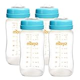 Matyz 4-Pack Wide Mouth Breast Milk Storage Containers with Lids (Blue, 8oz Each) - Freezer Safe...