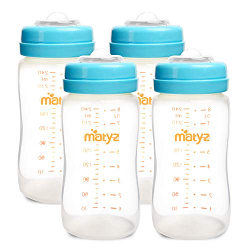 Matyz 4-Pack Wide Mouth Breast Milk Storage Containers with Lids (Blue, 8oz Each) - Freezer Safe Breastmilk Storage Bottles - Breast Pump Accessories for Medela Spectra Avent Breast Pumps