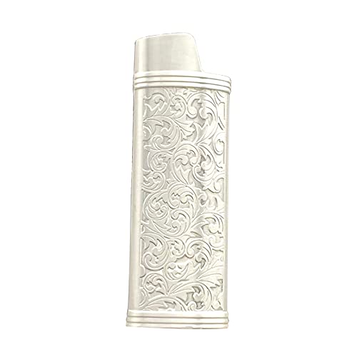 Lucklybestseller Metal Lighter Case Cover Holder Vintage Floral Stamped For Bic Full Size Lighter J6 (White Gold) #TOP2