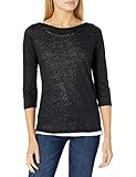 Doppellagiges Leinengewebe. Majestic Filatures Damen Short Sleeve Double Layer Boatneck T-Shirt, 002. Noir, 33