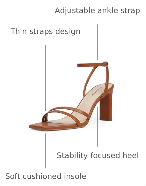Image of Womens Sandals Square Open Toe Chunky High Heels Strappy Ankle Strap Shoes