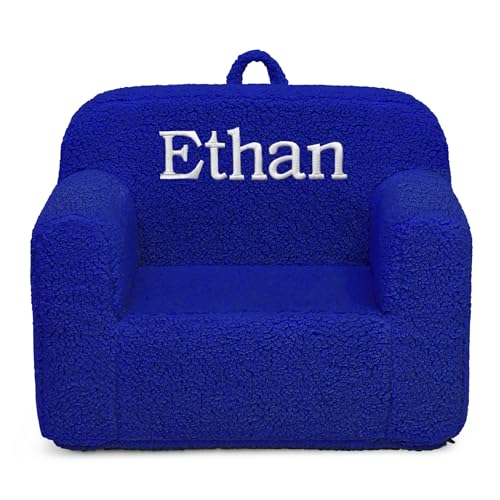 Image of Delta Children Personalized Sherpa Cozee Chair - Customize with Name - Foam Kids Chair for Ages 18 Months and Up, Royal Blue
