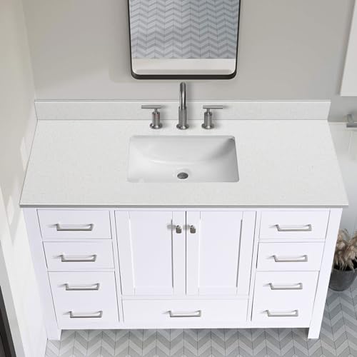 EQLOO 48 in. W x 22 in. D Quartz Bathroom Vanity Top, with Undermount Rectangular Single Sink, 8 Inch Widespread Faucet Hole and Backsplash Vanity Sink Top in Crystal White