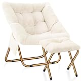 Kasunpul Comfy Saucer Chair, Foldable Living Room Chairs, Soft Faux Fur Lounge Chair for Bedroom, Reading Chairs for Adults, Teens, X-Large (White)