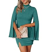 ANRABESS Women's Turtleneck Bell Long Sleeve Ribbed Knit Bodycon Mini Slit Sweater Dress