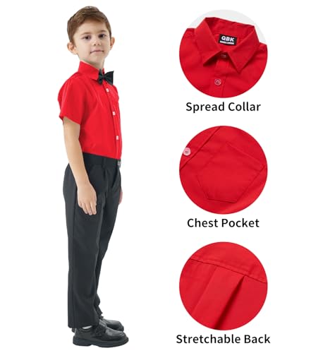 2T-16Y Boys' Short Sleeve Button Down Toddler Dress Shirt Oxford Uniform Shirt with Chest Pocket3