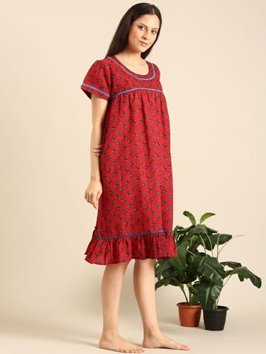 Image of Rupa Jon Aishwarya Women Short Printed Nighty in Premium Cotton Blend Fabric, Midi Length, Night Dress, Three-Fourth Length for Comfortable Everyday Wear