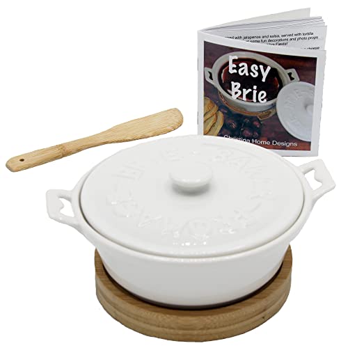 Large Brie Baking Dish With Lid - Cookbook, Trivet And 5 Utensils. Large Cheese Baker For Large Wheels Of Brie And Camembert Cheese. Brie Cheese Baking Dish Is Microwave, Dishwasher And Oven Safe. #TOP13