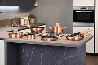 Lagostina Ramata Set Padelle Antiaderenti in Alluminio Ø 20/24/28 cm, Esterno Effetto Rame, 3 Pezzi, Batteria di Pentole Gas e Forno con Indicatore Cottura e Manici Ergonomici in Bakelite