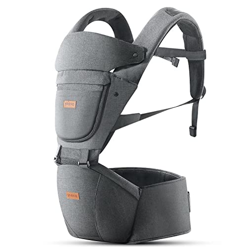 Hip Seat Baby Carrier, Advanced Adjustable Waistband &Various Pockets, 6-In-1 Ways To Carry,Ergonomic No-Slipped Seat,Perfect Carrier For Newborns To Toddlers Up To 66Lbs, All-Seasons（Grey） #TOP3