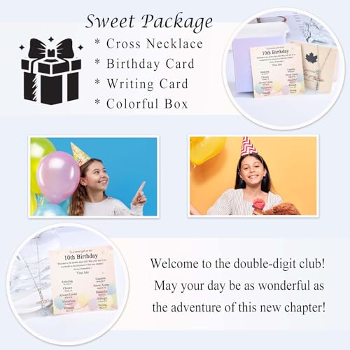 3-11 Year Old Girls Birthday Gifts, Colorful Cross Necklace Jewelry Happy Birthday Present for Girls Daughter Granddaughter Sister Niece with Birthday Card4