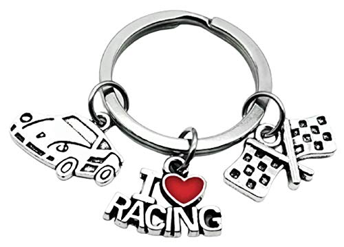 Racing Keychain Race Car I Love Racing Flag Keyring