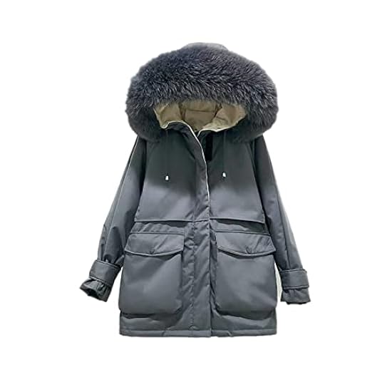 グレー ダウンジャケット フード付き ロング丈