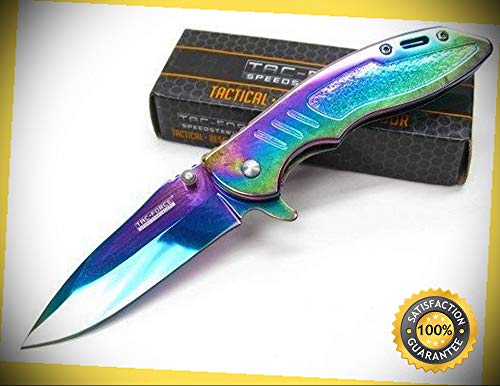 Ti-Coated Rainbow Straight Assisted Folding Linerlock Sharp Knife 908RB Combat Tactical Knife