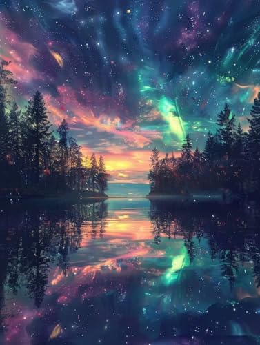 Pintura con numeros para relajarse en casa decorando el salon con un gran cuadro de aurora