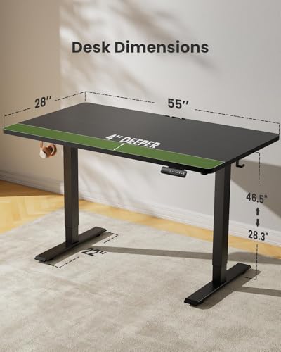 Image of Marsail Standing Office Desk,Adjustable Heights,Stand Up Desk,55x28 Inches Desktop Sit Stand Home Office Gaming Computer Desk with 4 Memory Presets,Headphone Hook,Cable Organizer,Black.
