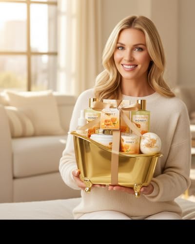 Image of Shower kit gift Birthday Spa Gifts for Women & Men, Honey Almond Bath Gift | Bath Gift Set, Spa Gift Basket for Women & Men, Home Spa Gift Set, Self-Care, Bath Gifts Christmas, Mother Day, Anniversary