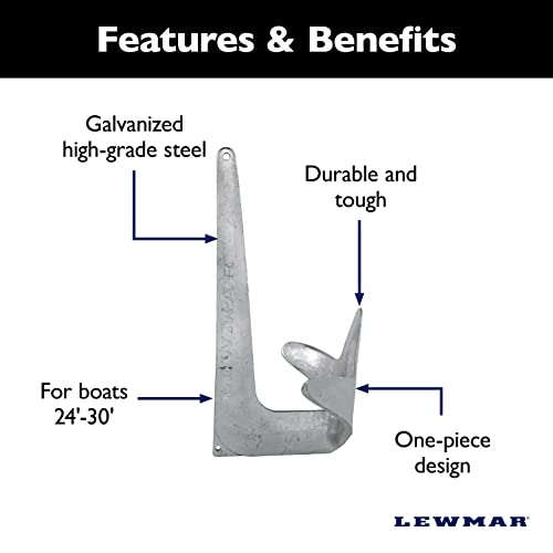 Lewmar Galvanized Steel Claw Anchor 22 Lbs. For Boats 20'-36', Bruce-Style Claw For Quick Setting, Bow Roller Compatible, Measures 21-1/4" L X 14-13/16" W X 11-1/4"H - 2020202245 #TOP3