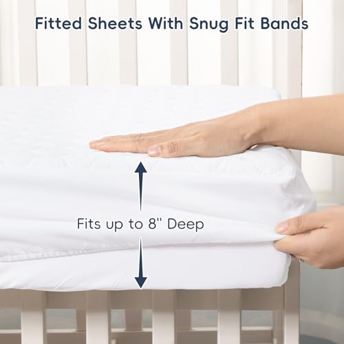 Image of david's kids 2 Pack 52''x28'' Waterproof Crib Mattress Protector Pad Cover Stretch up to 8 inch, Fitted Standard Crib and Toddler Mattresses, Ultra Soft and Breathable for Boys Girls Neutral, White