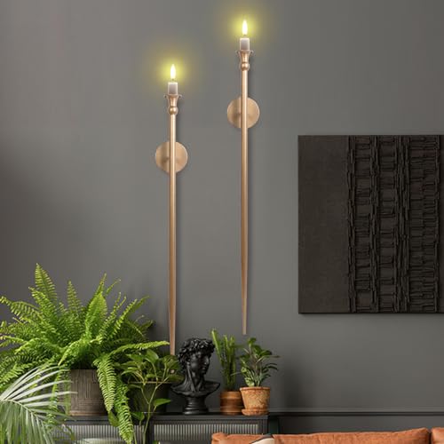 Candle Sconces Long Wall Candle Holder - 33" H Set of 2 Gold Long Wall Candle Sconce Retro Chic Wall Sconces Candle Holder Decoration for Dining Room, Living Room, Office, Bathroom by OOOMART.COM - Image 8
