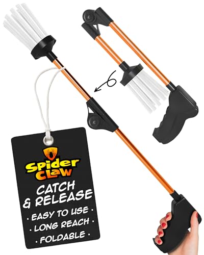 SpiderClaw Unique Foldable Humane Bug Catcher - Spider, Insect & Bug Catcher Indoor Tool - Aluminum Foldable Spider Catcher - Long Reach and Sturdy Handle with Silicone Tips for Catch and Release