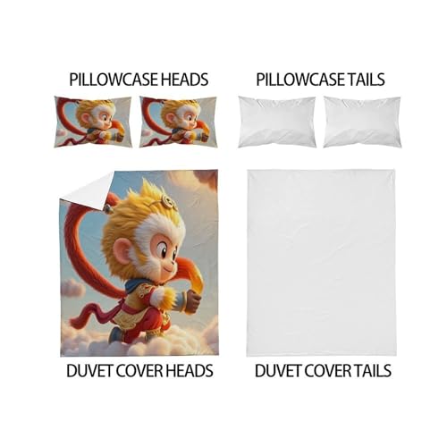 Housse de couette King Singe Blond 220x240 cm en microfibre avec fermeture éclair pour garçon