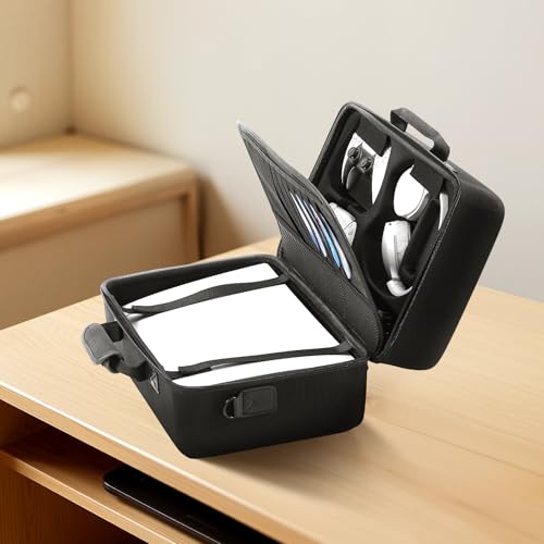 VEVOR PS5 Carrying Case, Travel Bag for PlayStation 5 Shockproof EVA, Soft Interior Lining & Padded Dividers for Extra Protection, Spacious Design with Carry Handle for Storage by VEVOR - Image 2