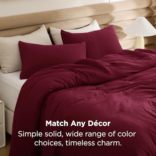Image of Bedsure Full Comforter Set, Dark Red Soft Prewashed Bedding for All Seasons, 3 Pieces GentleSoft Bed Set, 1 Lightweight Comforter (82 inchx86 inch) and 2 Pillowcases (20 inchx26 inch)