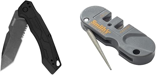 Kershaw Analyst Tanto - Cuchillo de bolsillo, hoja de 3.25 pulgadas, apertura SpeedSafe, bloqueo de revestimiento (2062ST), color negro